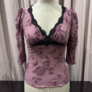 Ann Ferriday VTG Unworn Velvet Roses And Lace Empire Top M